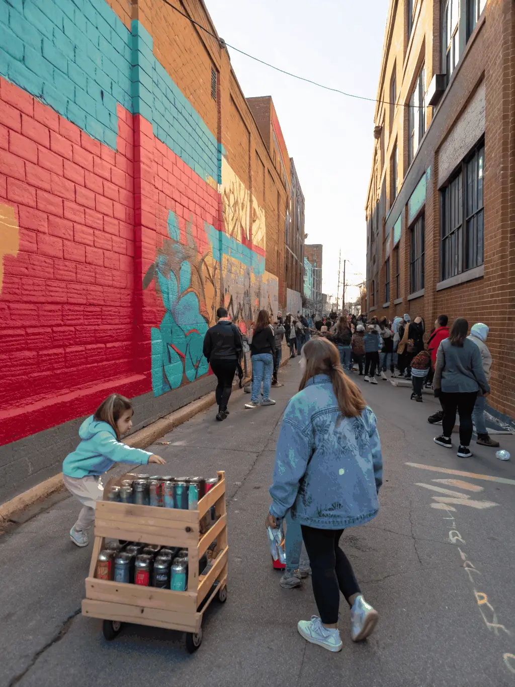 A vibrant photograph capturing a CHUKCHUKA-sponsored street art event in Dijon, showcasing artists creating murals and engaging with the local community.